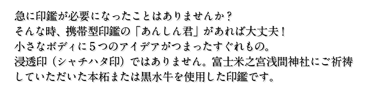 急に印鑑が必要になったことはありませんか？そんな時、携帯型印鑑の「あんしん君」があれば大丈夫！